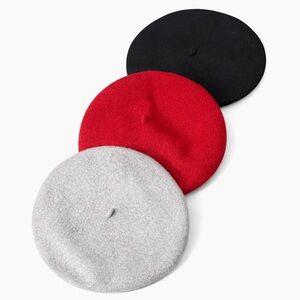 Wool Beret Set - Black, Red, Gray